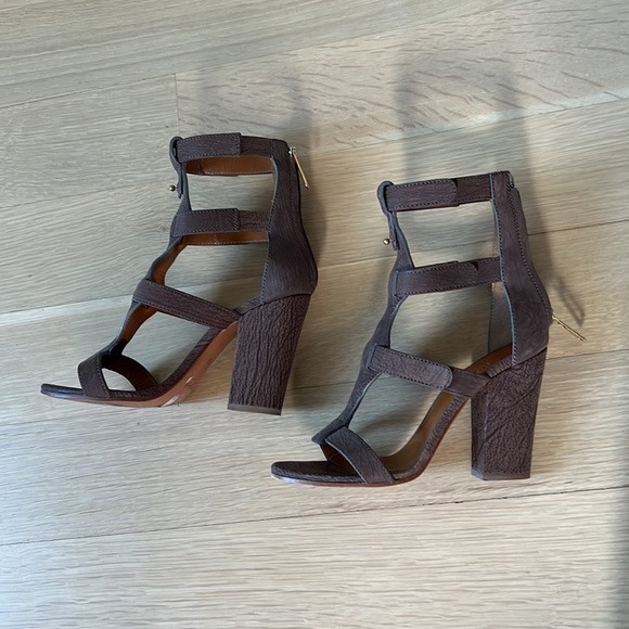 Chloe Gladiator Suede Leather Heeled Sandals Mauve IT 37.5 / US 7.5 - Picture 1 of 10